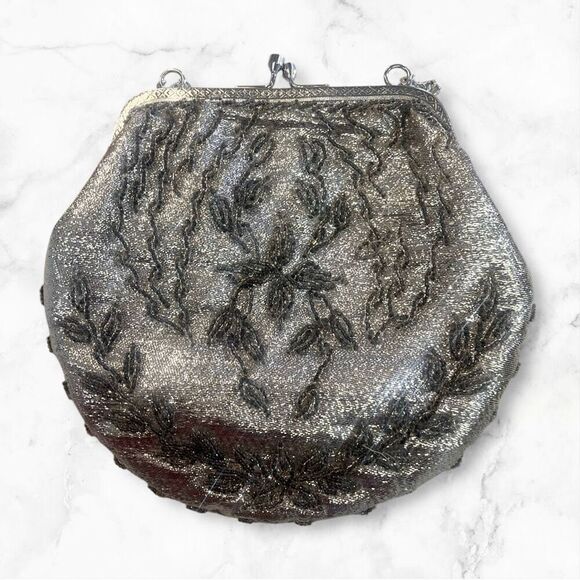 Handmade Vintage Beaded Round Silver Evening Bag - Picture 3 of 5